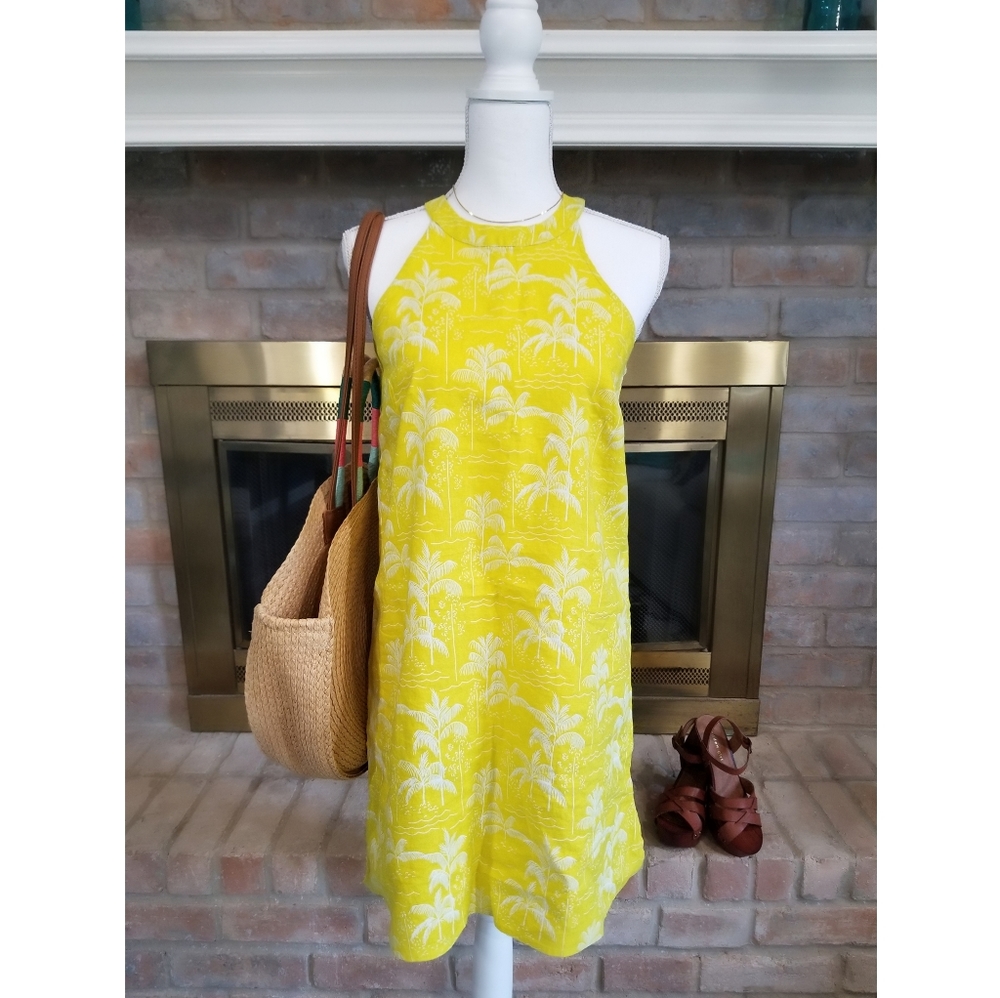 C&C California Women's Yellow Palm Print Halter Dress XSmall